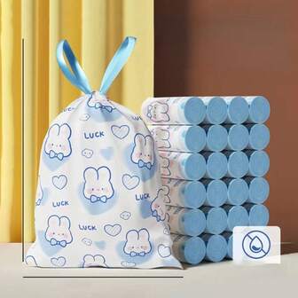 100 Drawstring Trash Bags, Cartoon Pattern Thickened Trash Bags 19.7inch X 17.7inch Unscented Trash Bags, Suitable For Kitchen, Bathroom, Office Trash Bin Liners, Home Cleaning, Kitchen Cleaning, Party Cleaning, Christmas And New Year Cleaning Supplies