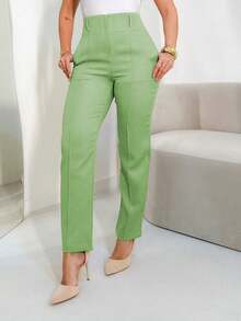 MODA MO, REF: 3283 Women's Tailored Pants, High Waist, With Pockets, Formal, Modern, Elegant, New Collection, Style, Comfortable, Quality Fabric, Sophisticated Look, Versatile, Casual, For Work, Occasional, Women's Fashion Piece, Contemporary Style, Available For Purchase Throughout The Country - 綠色 - 查看 4