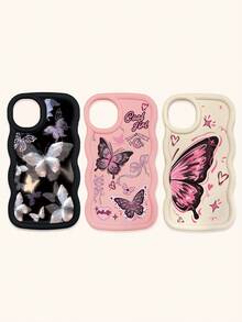 Bộ 3 ốp lưng điện thoại chống sốc hình bướm, viền lượn sóng 3D nổi bật, ốp lưng TPU thời trang, họa tiết lượn sóng sáng tạo và phong cách, bảo vệ toàn diện, chống rơi vỡ, có màu đen, be và hồng, tương thích với iPhone Air/17/17 Pro/17 Pro Max, tương thích với iPhone 13, các dòng điện thoại khác. - Nhiều màu - Xem 41