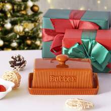 Ursword 1 zestaw maselniczki z pokrywką, elegancki grawerowany pojemnik na masło z pokrywką, ceramiczna tacka na kostki masła o dowolnej wielkości, dekoracyjny pojemnik na masło do blatu i lodówki, duża ceramiczna maselniczka do blatu, pojemnik na masło z pokrywką, wystrój kuchni i akcesoria na prezenty.