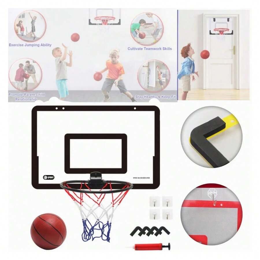 Juego de mini aro de baloncesto para interiores, con perforaciones, para colgar y móvil. - Negro - Ver 1
