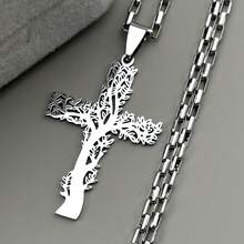 Christian Stainless Steel Tree - Cross Box Chain Pendant Necklaces In Black, Gold & Silver Color For Women Men Religious Fashion Jewelry - Necklace - View 3