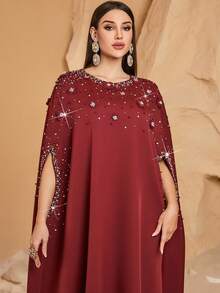 Solessence Women's Elegant Conservative Arabic Style Dress With Beaded Embellishments - Burgundy - View 4