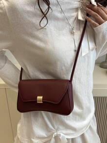 New Fashionable Casual Metal Hardware Coin Purse Women's Handbag, Solid Color PU Leather - Burgundy - View 6