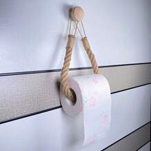 Ganchos adesivos, sem necessidade de perfuração, porta-toalhas de corda trançada à mão, suporte para papel de seda para banheiro