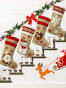 1 buc. Șosete de Crăciun din pânză de sac, șosete rustice, Moș Crăciun, om de zăpadă, reni, personaje de Crăciun, decorațiuni de sărbători în familie, șosete agățate de Crăciun, brad de Crăciun, șemineu (fulgi de zăpadă de Crăciun), decorațiuni de Crăciun, decor de cameră de iarnă