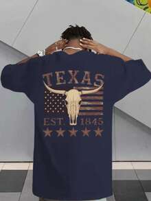 Men's Streetwear T-Shirt Country Rodeo Texas Cotton Round Neck - 藏蓝色 - 查看 1