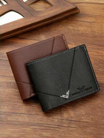 1-3 Piezas/Set de Billetera Corta de Cuero PU para Hombres, Billetera Suave a Cuadros de Moda, Billetera de Negocios Negra con Bolsillo para Monedas, Gran Capacidad con Múltiples Ranuras para Tarjetas, Puede Almacenar Billetes Grandes, Bolsillo Sencillo para Monedas, Ranura para Tarjeta de Crédito, Tarjeta de Banco, Tarjeta de Identificación y Foto, Doble Pliegue con Ventana para Tarjeta de Identificación