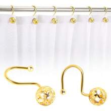 12 Ganchos Dorados para Cortina de Ducha, Anillos Decorativos de Cromo sumergidos en Aceite, Ganchos de Cortina de Ducha de Metal Brillante a Prueba de óxido para Barras de Cortina de baño - 1 - Ver 6