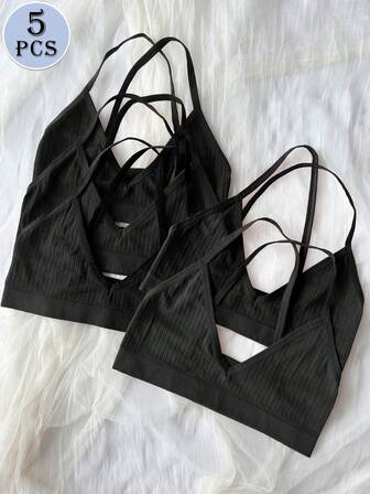 5pcs/Set Seamless Comfortable Breathable Triangle Cup Bras For Women