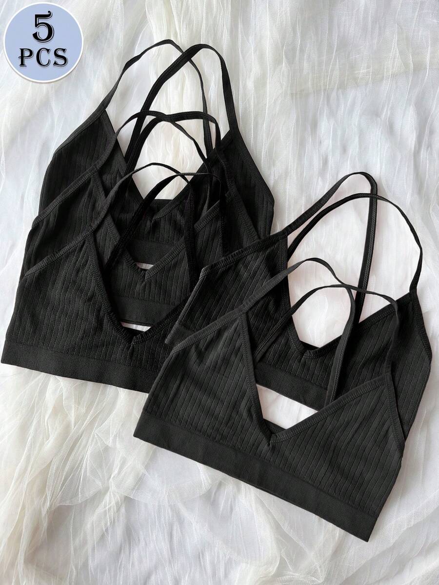 5pcs/Set Seamless Comfortable Breathable Triangle Cup Bras For Women - Black - View 1