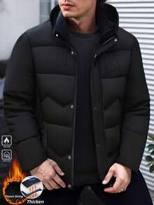 男士户外休闲运动夹克，大口袋和可拆卸兜帽设计，加厚保暖衬里，适合送给男朋友、丈夫、父亲，秋冬季 - 黑色 - 查看 3