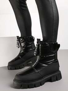 Women's Chunky Platform Snow Boots Casual Winter - Black - View 2