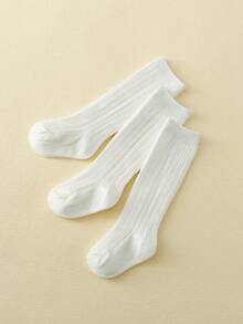 3双装女童竖条纹过膝袜，白色百搭优雅女士休闲中筒袜，四季皆宜 - 彩色 - 查看 7