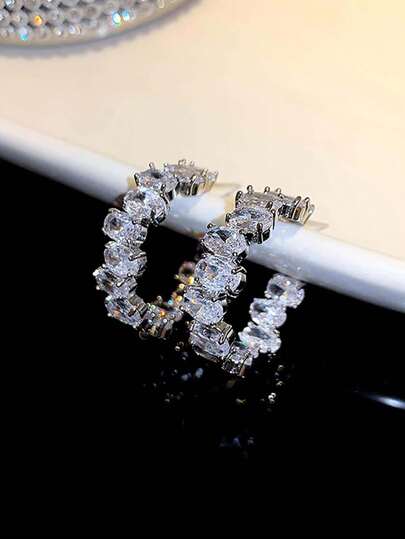 Rakol Cubic Zirconia Decor Hoop Earrings