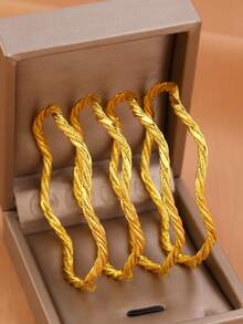 4 piezas de brazaletes de bangle vintage chapados en oro de 24K, aptos para vacaciones, regalos, fiestas y uso diario