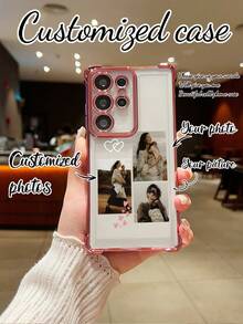 1个定制全家福设计/爱心元素拼贴/高清UV印刷/电镀边角防摔黑色镜头保护手机壳，满足客户的个性化需求！兼容苹果17 Air、1 Pro Max、11/12/13/14/15/16/PRO Max、A13/A14/A15/A53/A55/A54/A55/S23/S23 Ultra/S24 Ultra/S24/三星、Galaxy等机型，可作为周年纪念日、节日礼物和日常使用，可爱手机壳。 - 粉色 - 查看 3