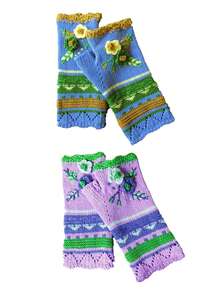 Luvas femininas de tricô bordado com gancho pequeno e flor quente, luvas de fio jacquard feitas à mão