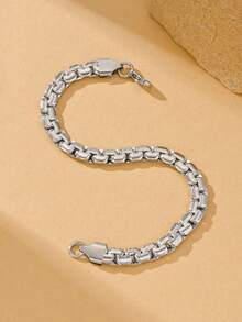 1pc Stainless Steel Carved Diamond Pattern Bracelet, Essential Accessory For Men's Music Festival And Fashionable Street Style - Silver - View 2