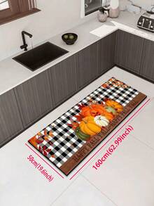 1pc Silicone Mud Kitchen Mat, Black & White Plaid With Multicolored Pumpkin & Autumn Leaf Pattern, American Countryside Style, Shock-Absorbing Anti-Fatigue Kitchen Mat, Approx 3mm Thick, Water-Absorbing, Simple Silicone Rubber Mat For Kitchen, Bathroom, Entryway, Laundry Room, Etc. - Multicolor - View 13