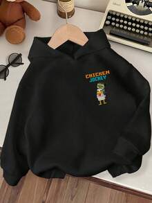 Young Boy Cartoon Pattern Warm Sweatshirt - Black - View 9