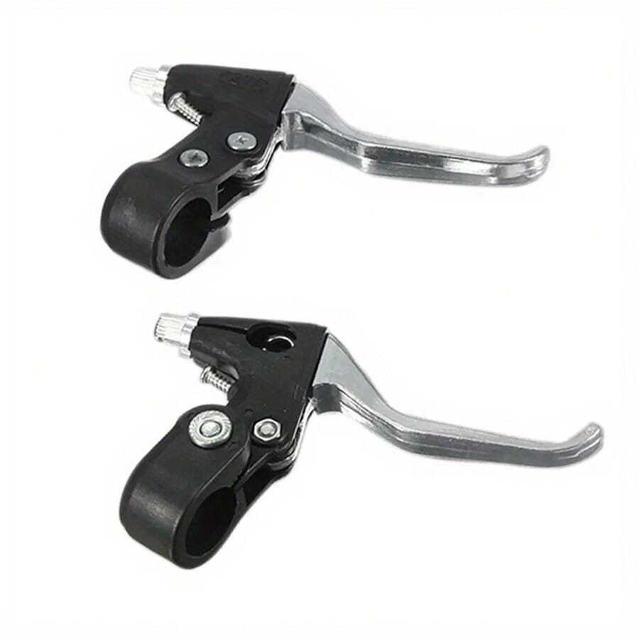 2pcs Aluminum Alloy Mountain Bike Brake Levers - Black Ergonomic Design With Adjustable Tension Screw, Durable Bicycle Brake Handle Tool, Enhanced Control And Safety, Fashionable Metal Surface, Sturdy Structure - Silver - View 1