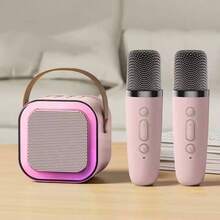 Portable Bluetooth Speaker With 2 Microphones For Karaoke - Pink - View 2