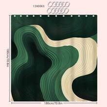 1/4pcs Green Wavy Theme Bathroom Set, Shower Curtain, Bath Mat, U-Shaped Toilet Lid Cover, Waterproof, Fashionable Curtain For Bathroom Decoration, Modern Style, Machine Washable Back To School