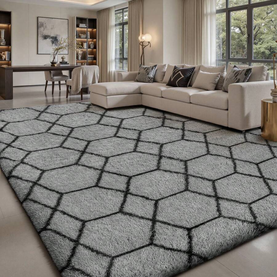 Sour Lemon Large Rugs Living Room, Hexagonal Pattern Area Rugs For Bedroom, Washable Anti Slip Shaggy Soft Rug, Fluffy Modern Carpets Mat, Bedside Area Rug For Living Room, Bedroom, Study Room, Home Decor