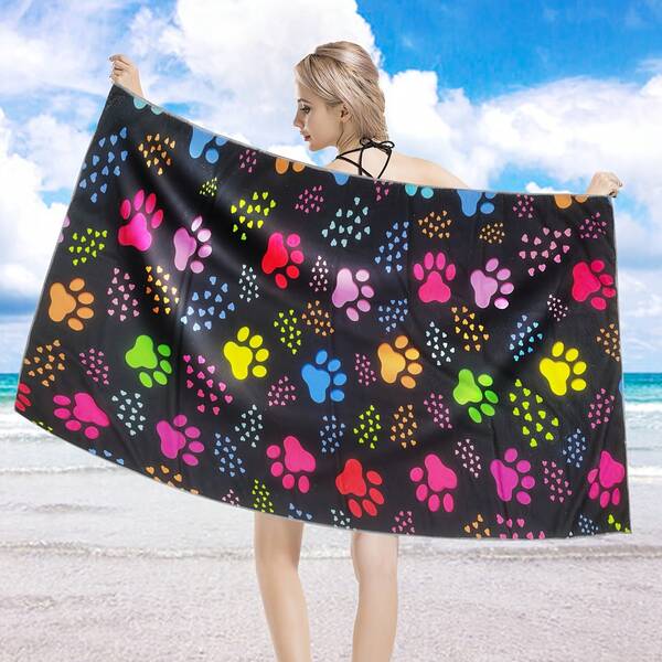 MUTAO 1 pièce Serviette de plage aux pattes colorées, super absorbante et séchage rapide, serviette de plage légère et douce, convient pour la plage, la natation, l'extérieur, le camping, les voyages, un indispensable pour la plage