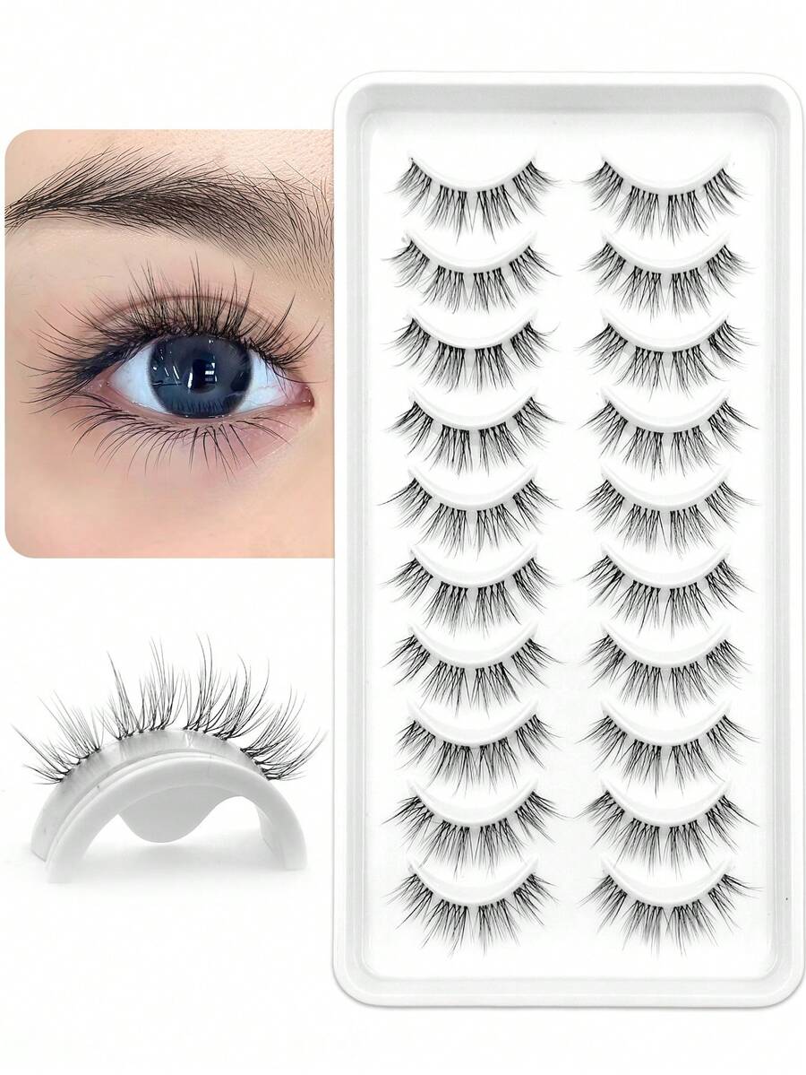 Asiteo 10 Pairs Lightweight, Wispy, Natural-Looking, Fresh And Transparent False Eyelashes. Each Lash Is Clearly Defined, Just Like Real Lashes. - Black - View 1