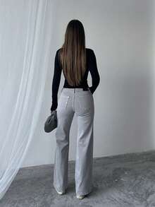 Pantalones anchos de mujer con estampado de piedra - Gris - Ver 5