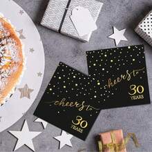 20 Stücke/40 Stücke/60 Stücke, 30. Geburtstag Servietten, Feiere Prost auf 30 Jahre Cocktail Party Servietten, 16,5 x 16,5 cm, für Geburtstagsdekoration, Hochzeitsjubiläum, Schwarz und Gold, 2-lagig Halloween Tischdekoration - Schwarz 30 Jahre alt - Übersicht 4