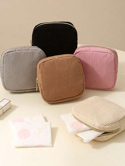 1 pieza Bolsa de almacenamiento de toallas sanitarias de pana, bolsa de almacenamiento de viaje portátil, bolsa de almacenamiento de toallas sanitarias de gran capacidad, bolsa de almacenamiento de tampones femeninos, bolsa portátil para maquillaje y lápiz labial, monedero, monedero para niñas, almacenamiento de toallas sanitarias y protectores diarios, utilizado para almacenar toallas sanitarias, protectores diarios y tampones, un artículo indispensable para niñas, artículos de viaje esenciales, regalos navideños, regalos para niñas.