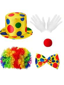 New Joker Mr. Joker Costume Party Series Single Party Funny Clown Costume Accessories, Rainbow Wig, Polka Dot Magic Hat, Bow Tie, Fun Dress Up Makeup Props, Whimsical Funny Outfit