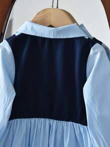Fall Splice Long Sleeves Love Patch Shirt-Like Dress For Young Girls Spring Turn-Down Collar Fashion Style Clothes Young Girl Casual Wear 3 To 7 Years - Blue - View 4