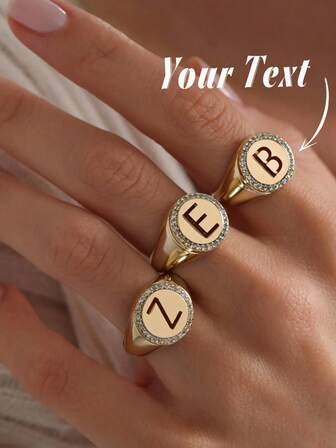 1 pezzo Anello a sigillo ovale con pavé di diamanti, anello per il mignolo da donna in oro 14k con iniziale, anelli monogramma delicati, anello personalizzato