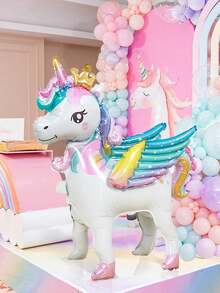 1 pieza Globo de lámina de unicornio 4D de pie y 25 piezas Globos de látex de color macarrón, Unicornio de pie con diseño de corona, Globos de látex de color rosa/azul/amarillo/morado/verde macarrón, para decoración de fiesta de cumpleaños, Globo de lámina de animal, Fiesta de cumpleaños con tema de macarrón, Decoración de fiesta de animales, Artículos para fiestas, Fiesta de cumpleaños con tema de unicornio, Revelación de género, Regalo de fiesta de cumpleaños