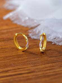 1 对 925 纯银耳环，方晶锆石镶嵌莫比乌斯环设计耳环，适合女士，1.7 厘米，适合情人节、生日、母亲节、感恩节，附赠精美礼盒 - 紫色 - 查看 4