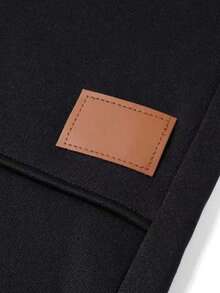 1 قطعة بنطلون رياضي دافئ مبطن للرجال مع جيوب وسحاب، رقعة جلدية ذات لون متباين، خصر قابل للتعديل، حافة مرنة، مريح للارتداء - الأسود - مشاهدة 5