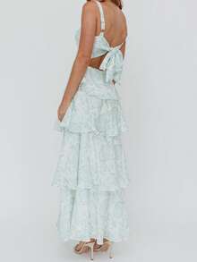 Women's Summer Long Cami Dress Sleeveless Open Back Tiered Flower Print Beach Dress - Turquesa - Ver 6