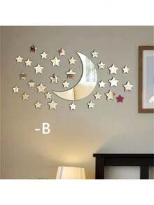 6pcs Acrylic Mirror Wall Sticker New Sun Moon Combo Bedroom Living Room Removable Removable 3D Acrylic Mirror Crystal Moon And Star Wall Decals DIY Home Art Deco Mural Bedroom Room Ceiling Bathroom TV Background Home Decoration Back To School Room Decor School Supplies - Silver - View 3