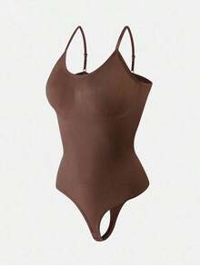 1pc Women Seamless Shaping Bodysuit With Thong Bottom, Slimming Bodyshaper Tummy Control Flat Belly Sheath Jumpsuit Shapewear Waist Trainer Shaper - 棕色 - 查看 8