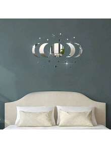 6pcs Acrylic Mirror Wall Sticker New Sun Moon Combo Bedroom Living Room Removable Removable 3D Acrylic Mirror Crystal Moon And Star Wall Decals DIY Home Art Deco Mural Bedroom Room Ceiling Bathroom TV Background Home Decoration Back To School Room Decor School Supplies - Silver - View 11