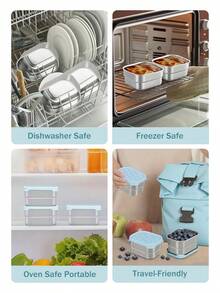 Meoky 3pcs 8oz Stainless Steel Snack Containers With Silicone Lids, Leak-Proof Small Food Storage Boxes, Reusable Metal Lunch Boxes For Snacks, Meal Prep, Travel & Picnic - Light Blue*3-piece Set - View 4