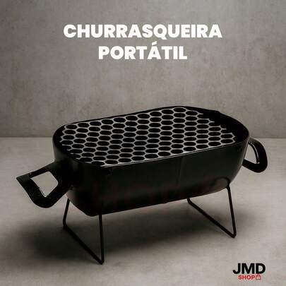 Churrasqueira Portátil Aço Inox Com Grelhas e Pés Firmes e Estáveis