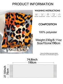 1 pieza Nuevo estilo de imitación de cachemira Chal grande con estampado de leopardo colorido y cálido, chal/manta versátil y de moda con flecos cortos para mujer, perfecto para viajar, fiestas, salas con aire acondicionado y regalo familiar para vestir en otoño e invierno - Estampado de leopardo colorido - Ver 2