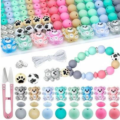 8pcs/Set Or 100pcs/Set Random Multi-Color Teddy Bear Accessories, Silicone Bead Charms, Jewelry DIY Beading, Ballpoint Pen DIY Beading Set