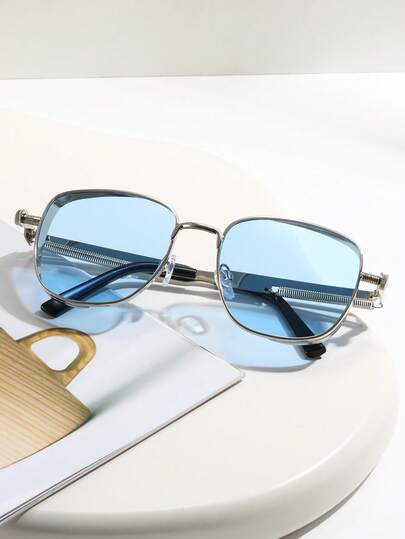 1pc Elegant Vintage-Inspired Sexy Decorative Metal Blue Screw Leg Square Frame Fashion Glasses For Women, Versatile For Outings And Travel