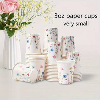 [50/100/200/300个] 3盎司野花纸杯，小尺寸，低容量一次性浴室杯，漱口杯，浓缩咖啡杯，一次性饮水杯，适用于派对，野餐，烧烤，旅行和活动